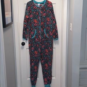 Fun zip up onesie pink gray blue adult pajamas